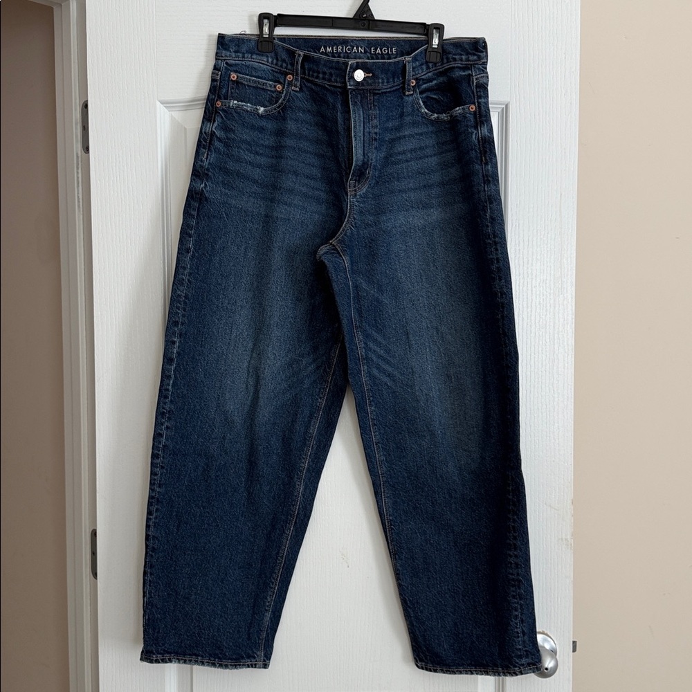 American Eagle Dark Blue Barrel Jeans